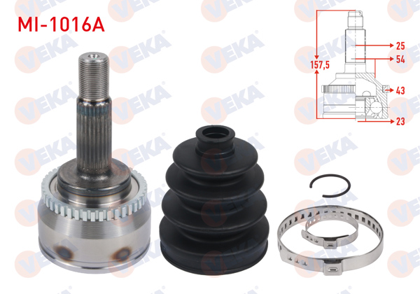 VEKA MI-1016A | Aks Kafası Sol-Sağ On Dıs ABS'li 43 Dıs 25X23x54 Uzunluk 157,5mm Mitsubishi Carisma (Da) 1.6İ-1.8 GDI 1995-2006