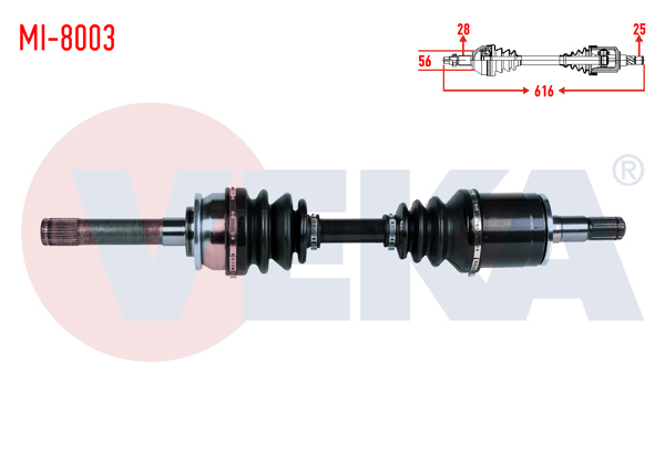 VEKA MI-8003 | Komple Aks Sol Ön Uzunluk 614mm Mitsubishi L 200 (K7t,K6t) 2.5 TD 4X4 1996-2007 / Pajero II (V3w,V2w,V4w) 2.5 TD 1990-1999