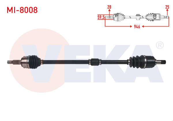 VEKA MI-8008 | Komple Aks Sağ On Uzunluk 946mm Mitsubishi Lancer VIII 1.5 M-T-1.6 A-T 2008 -