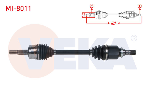 VEKA MI-8011 | Komple Aks Sol Ön Uzunluk 624mm Mitsubishi Colt VI 1.3 M-T 2002-2012 / Smart Forfour 1.1 2004-2006