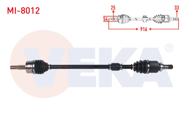 VEKA MI-8012 | Komple Aks Sağ On Uzunluk 916mm Mitsubishi Colt VI 1.3 M-T 2002-2012 / Smart Forfour 1.1 2004-2006