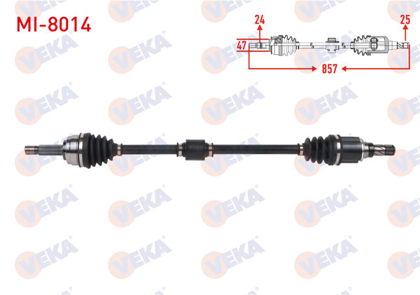 VEKA MI-8014 | Komple Aks Sağ On Uzunluk 857mm Mitsubishi Attrage 1.2 2013-/ Space Star 1.2 2012 -