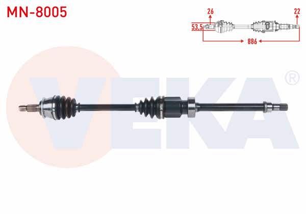 VEKA MN-8005 | Komple Aks Sağ On Mini Cooper (R50,R53) 1.6 M-T / Cooper One (R50,R53) 1.6 M-T Uzunluk 886mm 2001-2006