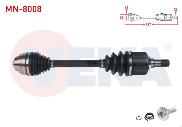 VEKA MN-8008 | Komple Aks Sol Ön Uzunluk 527mm Mini Cooper (F55-F56) 1.5 M-T 6 Vites 2013 -