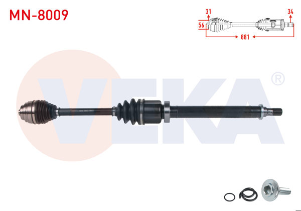 VEKA MN-8009 | Komple Aks Sağ On Uzunluk 881mm Mini Cooper (F55-F56) 1.5 M-T 6 Vites 2013 -
