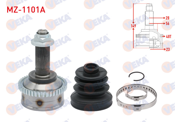 VEKA MZ-1101A | Aks Kafası Sol-Sağ On Dıs Mazda 626 IV (Ge) 2.0İ ABS li 44 Dıs 28X23x56 Uzunluk 149 mm 1992-1997