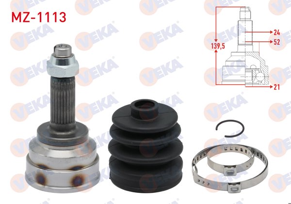 VEKA MZ-1113 | Aks Kafası Sol-Sağ On Dıs Mazda 323 III (Bf) 1.6 24X21x52 Uzunluk 140,7 mm 1985-1991