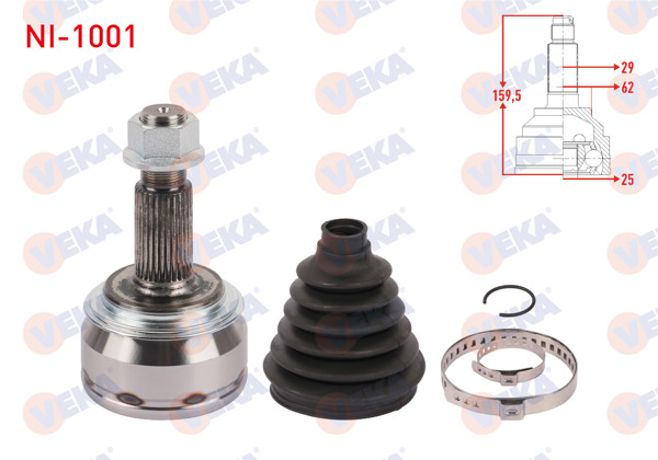 VEKA NI-1001 | Aks Kafası Sol-Sağ On Dıs Uzunluk 159,5mm Nissan Qashqai (J11) 1.2 Dıg-T A-T 2014 -