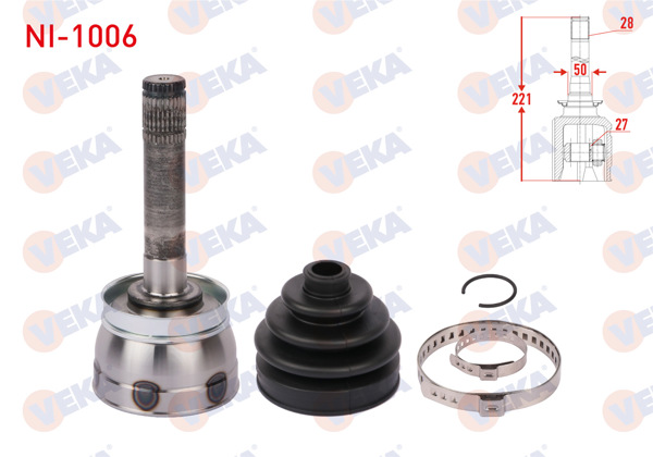 VEKA NI-1006 | Aks Kafası Sol-Sağ On Dıs Uzunluk 221mm Nissan Pick Up (D22) 2.5 D 4X4 1998 -