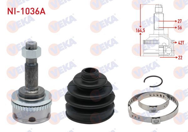 VEKA NI-1036A | Aks Kafası Sol-Sağ On Dıs Nissan Primera (P10) 1.6İ 16V ABS'li 42 Dıs 27X22x56 Uzunluk 165,4 mm 1990-1998