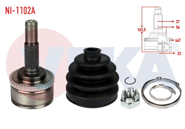 VEKA NI-1102A | Aks Kafası Sol-Sağ On Dıs Nissan Primera (P11) 1.6İ 16V ABS'li 44 Dıs 27X22x56 Uzunluk 165,4 mm 1996-2001