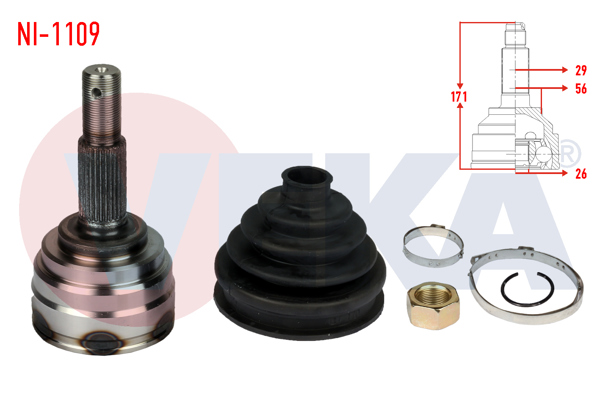 VEKA NI-1109 | Aks Kafası Dış Sol-Sağ On Dıs Nissan Juke (F15) 1.5 DCI 29X26x56 Uzunluk 171mm 2010 -