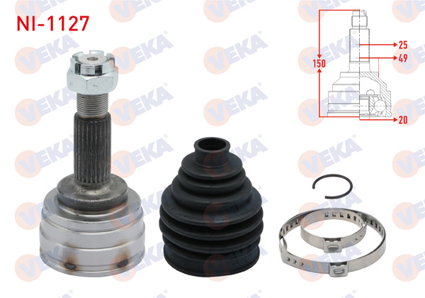 VEKA NI-1127 | Aks Kafası Sol-Sağ On Dıs Nissan Micra IV (K13) 1.2 A-T 25X20x49 Uzunluk 150mm 2010 -