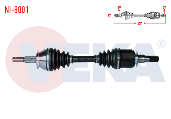 VEKA NI-8001 | Komple Aks Sol-Sağ On Uzunluk 634mm Nissan Navara (D40) 2.5 DCI 4X4 A-T / M-T 2005-2015