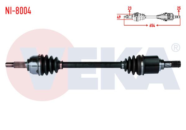 VEKA NI-8004 | Komple Aks Sol Ön Nissan Micra (K12) 1.2İ 16V A-T Uzunluk 654mm 2003-2010