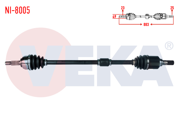VEKA NI-8005 | Komple Aks Sağ On Nissan Micra (K12) 1.2İ 16V A-T Uzunluk 883mm 2003-2010