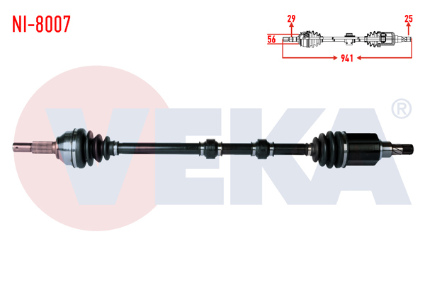 VEKA NI-8007 | Komple Aks Sağ On Nissan Qashqai (J10) 1.6İ A-T Uzunluk 941mm 2007-2014