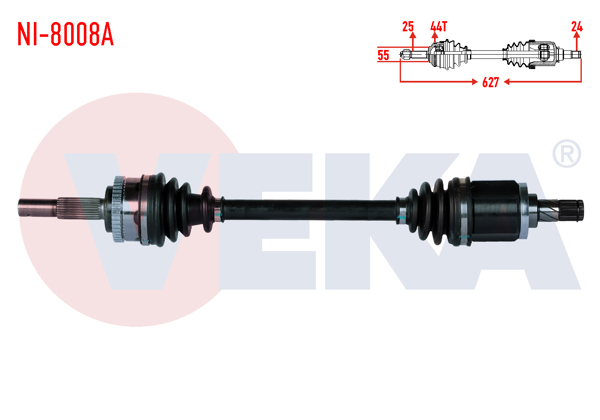 VEKA NI-8008A | Komple Aks Sol Ön Nissan Almera II (N16) 1.5İ 16V A-T / M-T ABS'li 44 Dıs Uzunluk 627 mm 2000-2007