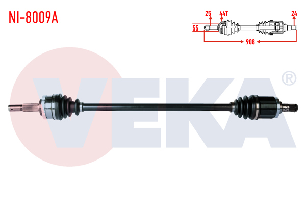 VEKA NI-8009A | Komple Aks Sağ On Nissan Almera II (N16) 1.5İ 16V A-T / M-T ABS'li 44 Dıs Uzunluk 908 mm 2000-2007