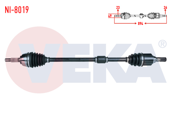 VEKA NI-8019 | Komple Aks Sağ On Nissan Micra (K12) 1.2İ 16V M-T Uzunluk 894mm 2003-2010