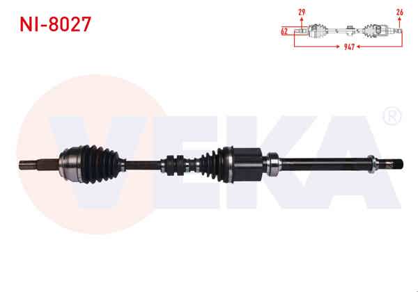 VEKA NI-8027 | Komple Aks Sağ On Uzunluk 947mm Nissan Qashqai (J11) 1.5 DCI M-T 2014 -
