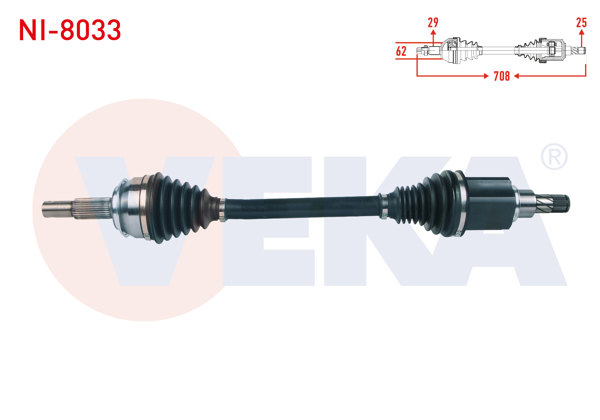 VEKA NI-8033 | Komple Aks Sol Ön Uzunluk 708mm Nissan Qashqai (J11) 1.2 Dıg-T A-T 2014 -