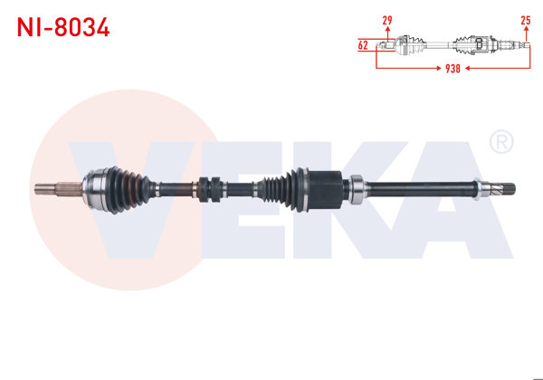 VEKA NI-8034 | Komple Aks Sağ On Uzunluk 938mm Nissan Qashqai (J11) 1.2 Dıg-T A-T 2014 -