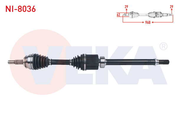VEKA NI-8036 | Komple Aks Sağ On Uzunluk 968mm Nissan Qashqai (J11) 1.6 DCI A-T 2014-/ Renault Kadjar 1.6 DCI A-T 2015 -