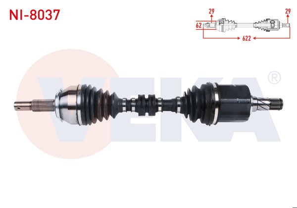 VEKA NI-8037 | Komple Aks Sol Ön Uzunluk 622mm Nissan Qashqai (J11) 1.6 DCI 4X4 M-T 2014-/ Renault Kadjar 1.6 DCI M-T 2018 -