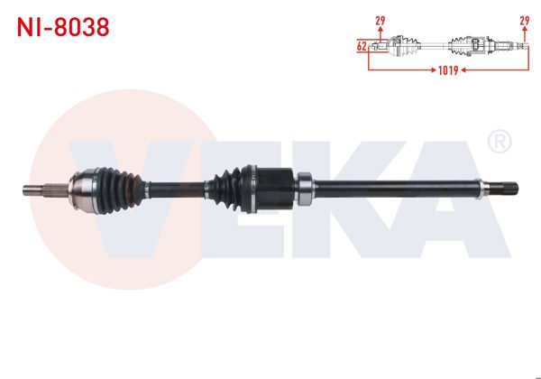 VEKA NI-8038 | Komple Aks Sağ On Uzunluk 1019mm Nissan Qashqai (J11) 1.6 DCI 4X4 M-T 2014-/ Renault Kadjar 1.6 DCI M-T 2018 -