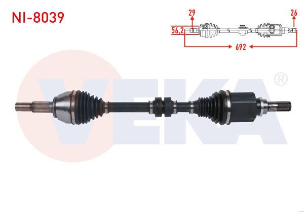 VEKA NI-8039 | Komple Aks Sol Ön Uzunluk 692mm Nissan Juke (F15) 1.6 M-T 2010 -