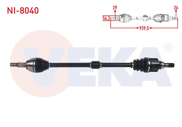 VEKA NI-8040 | Komple Aks Sağ On Uzunluk 938,5mm Nissan Juke (F15) 1.6 M-T 2010 -
