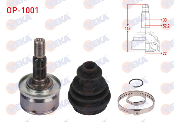 VEKA OP-1001 | Aks Kafası Sol-Sağ On Dıs Uzunluk 148mm Opel Astra K 1.0 T-1.4 M-T 2015-/ Astra K Sw 1.0İ Turbo A-T 2015 -