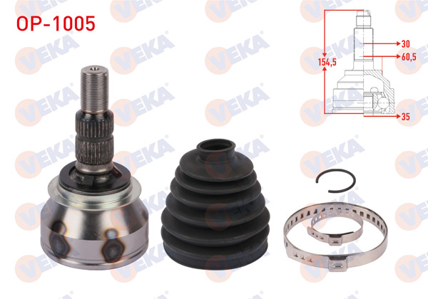 VEKA OP-1005 | Aks Kafası Sol-Sağ On Dıs Uzunluk 154,5mm Opel Insignia B 1.6 CDTI-1.5 T 2017 -