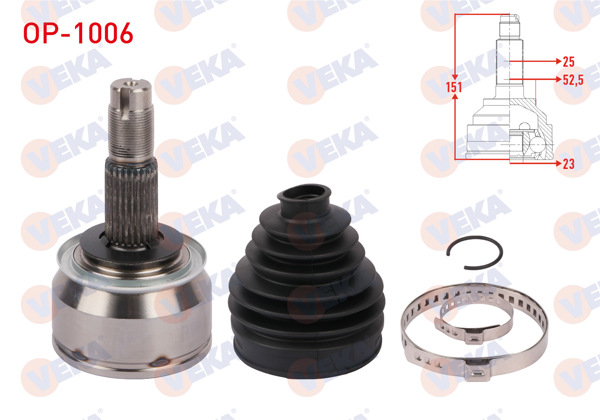 VEKA OP-1006 | Aks Kafası Sol-Sağ On Dıs Uzunluk 151mm Opel Mokka 1.6 M-T 2012-/ Chevrolet Trax 1.6 M-T 2012 -