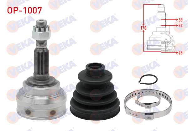 VEKA OP-1007 | Aks Kafası Sol-Sağ On Dıs Opel Vectra B 1.8İ 16V 33X25x52 Uzunluk 170,8 mm 1995-2003