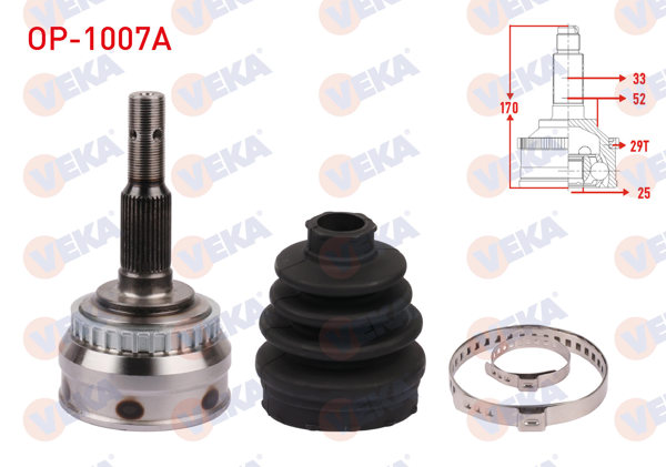 VEKA OP-1007A | Aks Kafası Sol-Sağ On Dıs Opel Vectra B 2.0İ ABS'li 29 Dıs 33X25x52 Uzunluk 170,8 mm 1995-2003