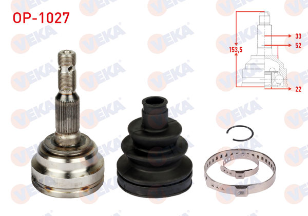 VEKA OP-1027 | Aks Kafası Sol-Sağ On Dıs Opel Astra G (F69) 1.6 16V 33X22x52 Uzunluk 153,5 mm 1998-2005