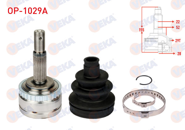 VEKA OP-1029A | Aks Kafası Sol-Sağ On Dıs Opel Corsa B 1.2İ 16V Ince Freze ABS'li 29 Dıs 22X28x52 Uzunluk 155,7 mm 1993-2000