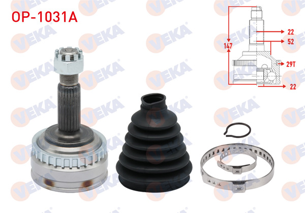 VEKA OP-1031A | Aks Kafası Sol-Sağ On Dıs Opel Vectra B 1.6İ ABS'li 29 Dıs 22X22x52 A-T Uzunluk 144,8 mm 1995-2003