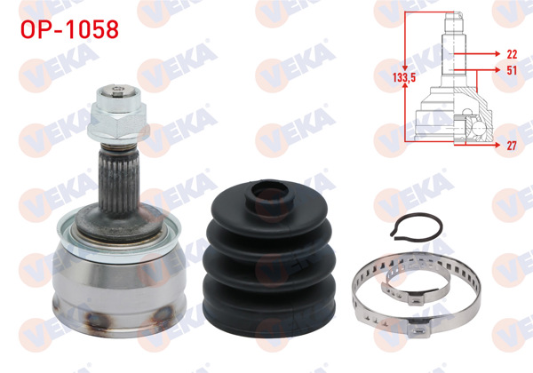 VEKA OP-1058 | Aks Kafası Sol-Sağ On Dıs Opel Corsa D 1.2 22X27x51 Uzunluk 133.5mm 2006-2014