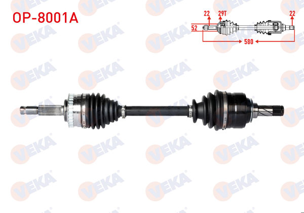 VEKA OP-8001A | Komple Aks Sol Ön ABS'li 29 Dıs Uzunluk 580mm Opel Corsa C 1.3 CDTI, 1.2 2000-2006