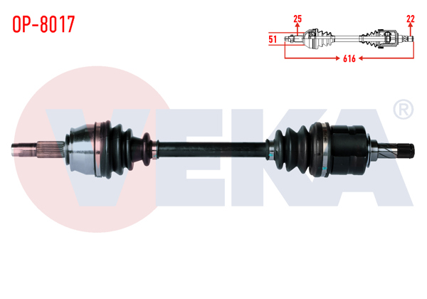 VEKA OP-8017 | Komple Aks Sol Ön Uzunluk 616mm Opel Corsa D 1.3 CDTI (Dtj) 2006-2014 / Chevrolet Aveo 1.4 2011 -