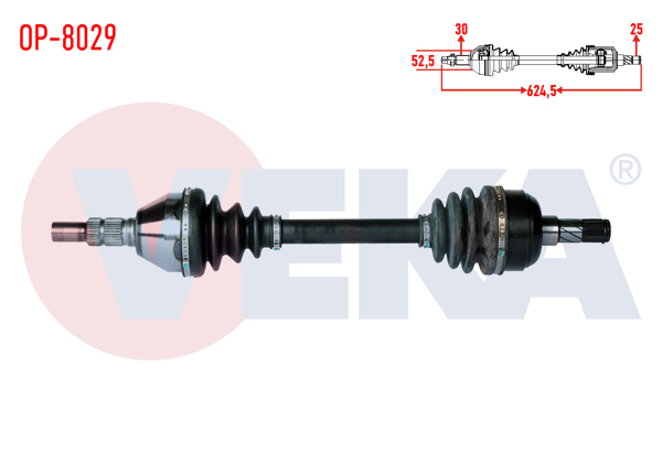 VEKA OP-8029 | Komple Aks Sol Ön Opel Insignia 1.6 T (A16let) M-T Uzunluk 624,5mm 2008 -