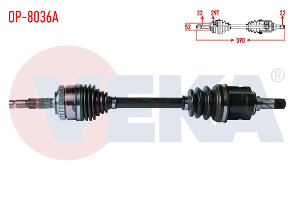 VEKA OP-8036A | Komple Aks Sol Ön Opel Meriva A 1.6 Abslı 29 Dıs Uzunluk 590mm 2003-2010