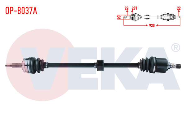 VEKA OP-8037A | Komple Aks Sağ On Opel Meriva A 1.6 Abslı 29 Dıs Uzunluk 930mm 2003-2010