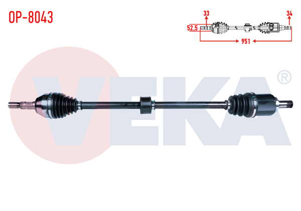 VEKA OP-8043 | Komple Aks Sağ On Opel Astra J 1.4 T-1.6İ A-T Uzunluk 951mm 2009-2016