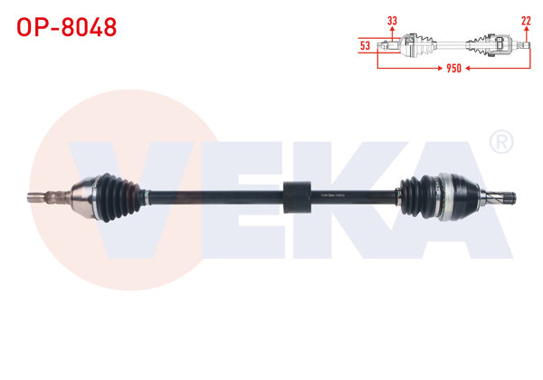 VEKA OP-8048 | Komple Aks Sağ On Uzunluk 950mm Opel Astra H 1.7 CDTI M-T 2004-2010 / Zafira B 1.8 M-T 2005-2011