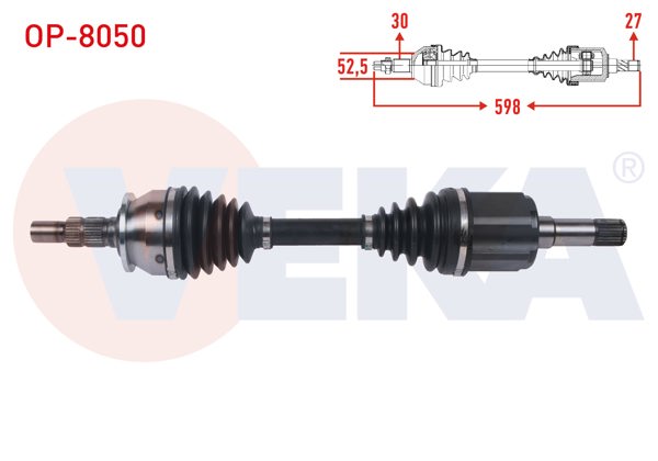 VEKA OP-8050 | Komple Aks Sağ On Uzunluk 598mm Opel Astra J Hb 1.6 T A-T 2009-2016 / Astra J Sedan 1.6 CDTI 1.6 Sıdı A-T 2009-2016
