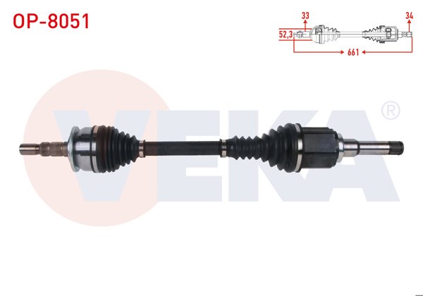 VEKA OP-8051 | Komple Aks Sol Uzunluk 661mm Opel Astra K 1.6 CDTI-1.6 Turbo A / T 2015 -